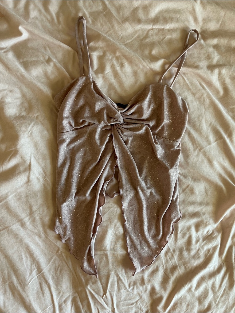 Papermoon champagne shimmer knot-front crop top